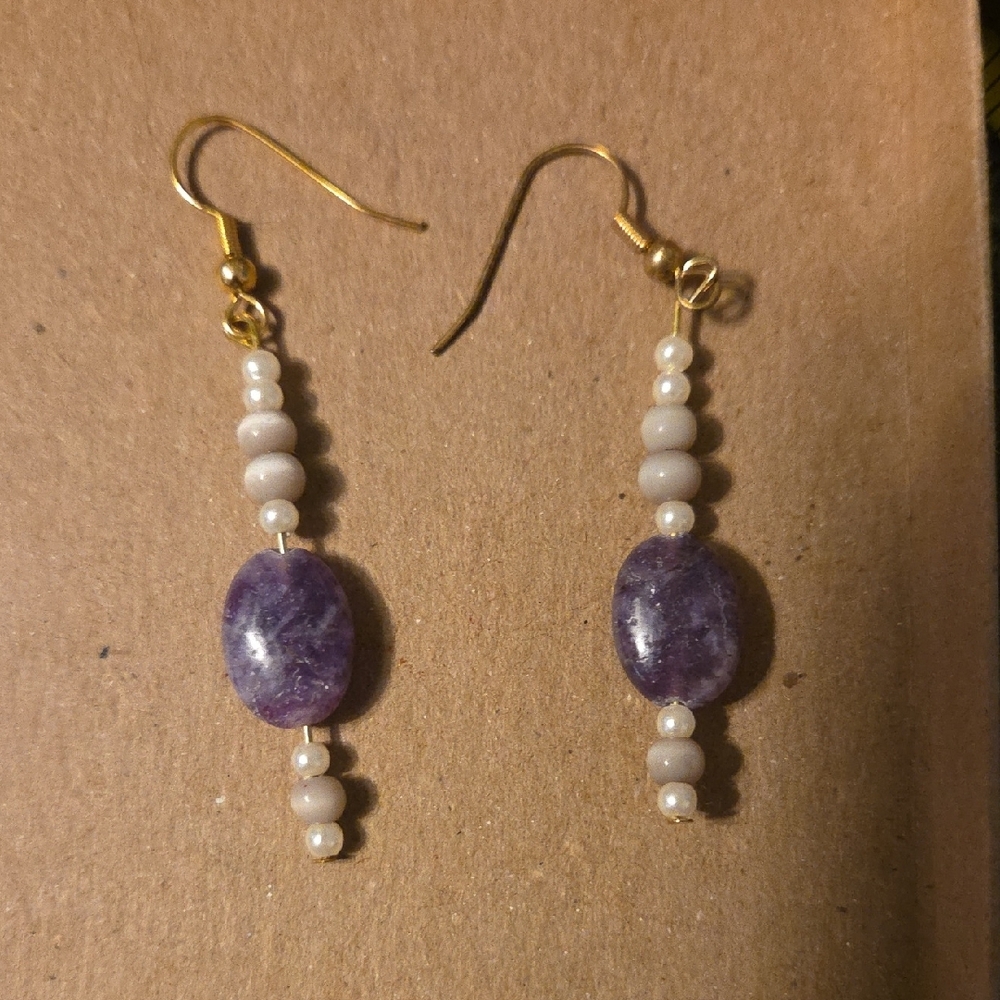 Sophisticated Purple and Gold Drop Earrings New